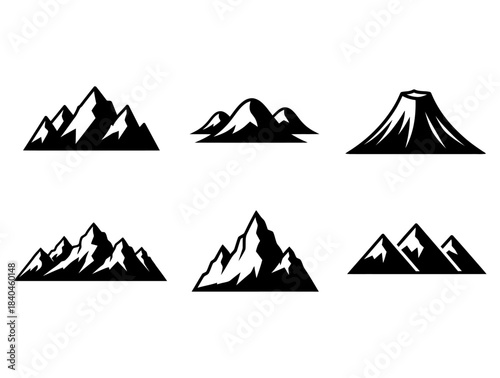 Mountain Range Icons A Collection of Diverse Mountain Peaks and Volcanic Peaks for Design