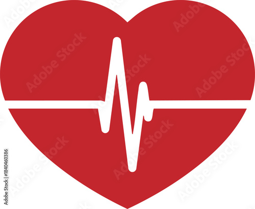 A simple red heart icon with a white heartbeat line across it representing health and medical care vector illustration 