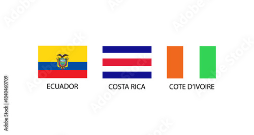 Flags of Ecuador, Costa Rica, and Cote d'Ivoire on a white background