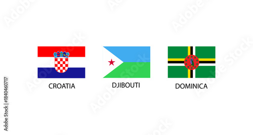 Flags of Croatia, Djibouti, and Dominica displayed side by side on a white background