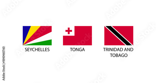 Flags of Seychelles, Tonga, and Trinidad and Tobago on a white background
