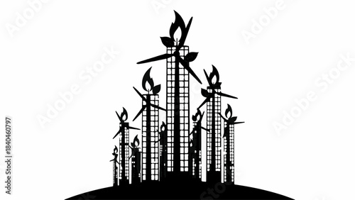 Modern city skyline powered by sustainable wind energy.