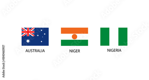 Flags of Australia, Niger, and Nigeria displayed on a white background.