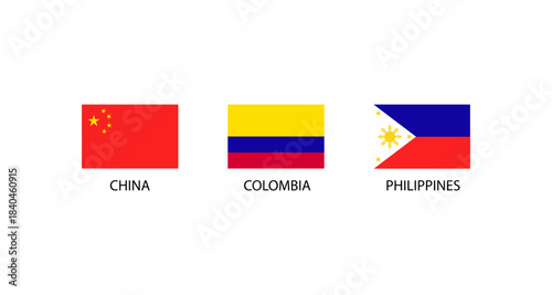 Flags of China, Colombia, and Philippines displayed on a white background