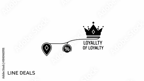 Loyalty program concept with crown and discount symbols connected by a line