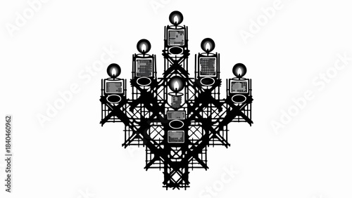 Abstract network of interconnected people on a digital grid symbolizing connection and community