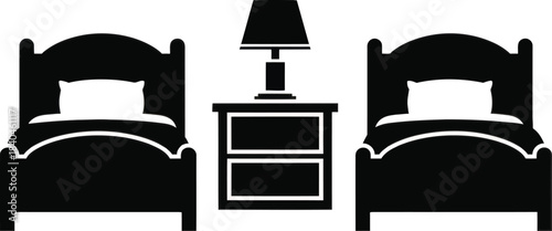Bedroom Furniture Twin Beds and Nightstand Icon