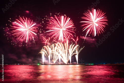 Wonderful fireworks display lights up the night sky, Amazing celebrating the joyous spirit of Christmas and New Year's 