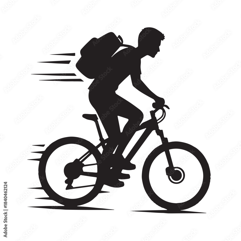 Obraz premium Black Man on Bike Silhouette Vector, High Quality Illustration on White Background