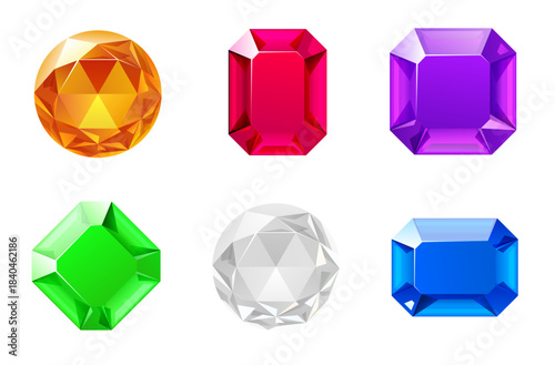 Set of sparkling gemstones in vibrant colors and various cuts.
