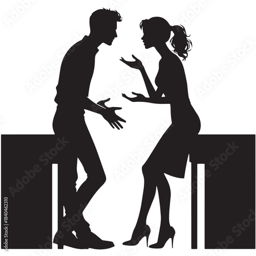 Black Man and Woman Arguing Silhouette Vector, High Quality Illustration on White Background