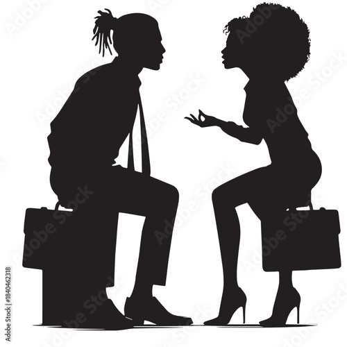 Black Man and Woman Arguing Silhouette Vector, High Quality Illustration on White Background
