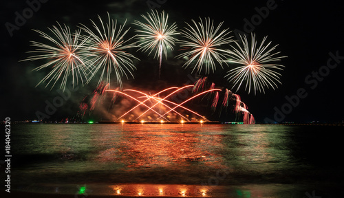 Wonderful fireworks display lights up the night sky, Amazing celebrating the joyous spirit of Christmas and New Year's 