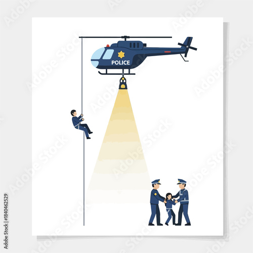 Police Helicopter Rescue Operation with Officers and Civilian.