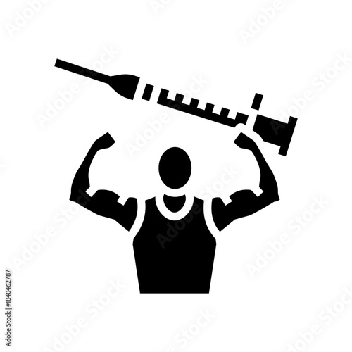 bodybuilder holding steroid syringe glyph icon vector illustration