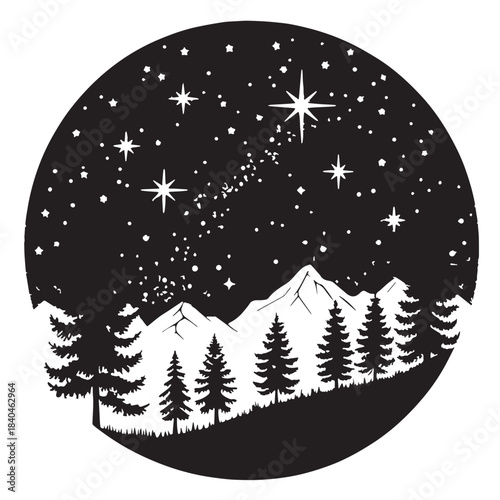Black Night Sky with Stars Silhouette Vector, High Quality Illustration on White Background