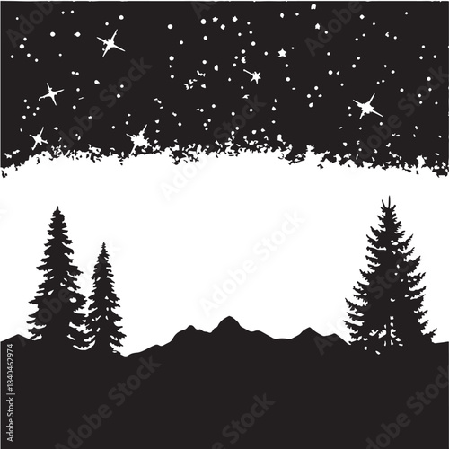 Black Night Sky with Stars Silhouette Vector, High Quality Illustration on White Background