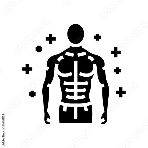 athlete exaggerated muscles glyph icon vector illustration