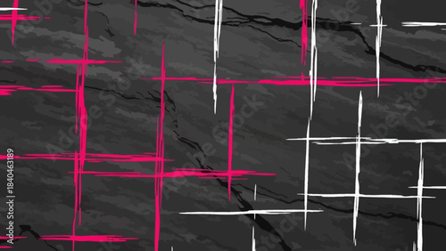 Abstract dark texture with intersecting pink and white brush strokes
