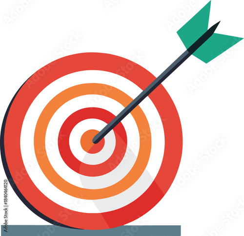 A dart hitting the center of a red and orange target board