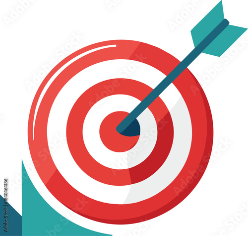 A red dartboard target hit perfectly with a dark arrow