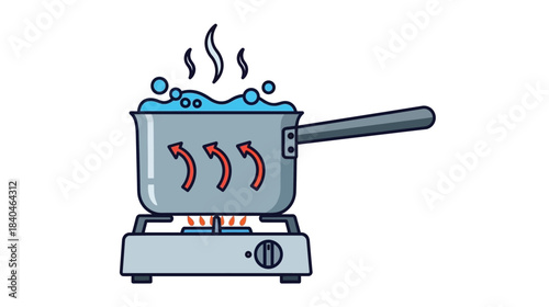 A cartoon illustration of a pot of boiling pasta on a stovetop