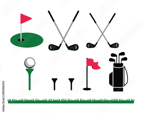 Golf club and ball set isolated on white background showing realistic equipment for golf lovers, sports illustration, practice, and professional game design concept