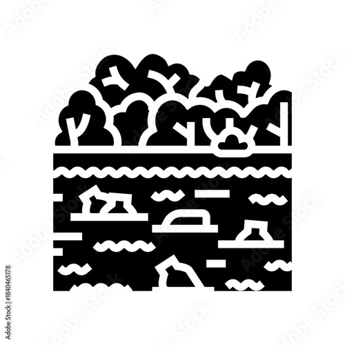 river clogged plastic bottles glyph icon vector illustration
