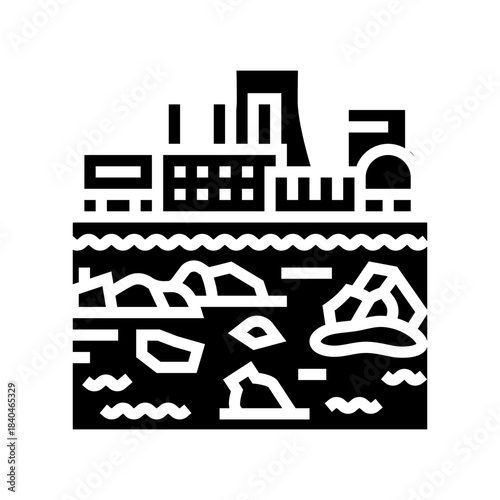 factory dumping plastic waste into water glyph icon vector illustration
