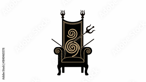 Ornate throne with trident and sceptre, symbolizing power and authority