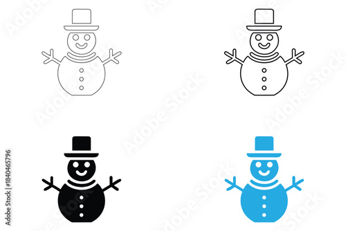 snowman icon vector set, winter snowman symbol icon vector, silhouette and line art