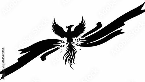 Majestic phoenix soaring with stylized wings and fiery tail, symbolizing rebirth and power