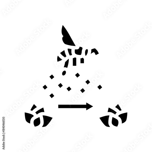 bee transferring pollen between flowers glyph icon vector illustration