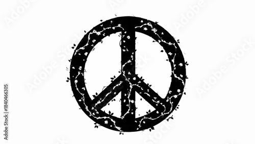 Peace symbol adorned with glowing fairy lights, a beacon of hope and harmony