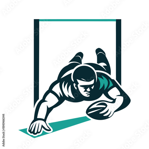 Rugby Player Scoring Try Dive Vector Illustration