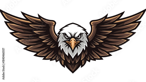 Fierce bald eagle mascot head with powerful outstretched wings perfect for esports team branding