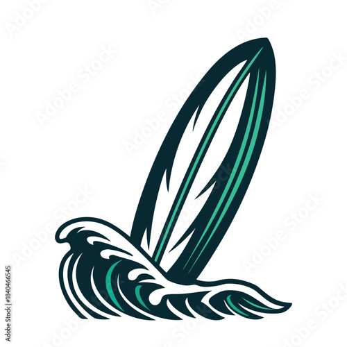 Surfboard and Ocean Wave Vector Illustration
