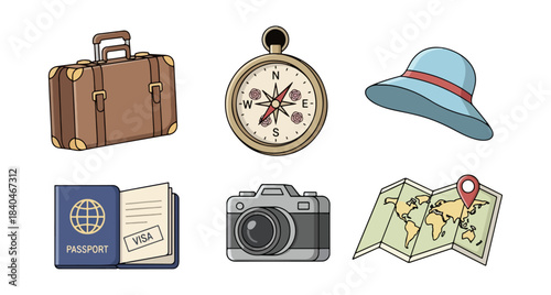 Travel and adventure essentials set illustration
