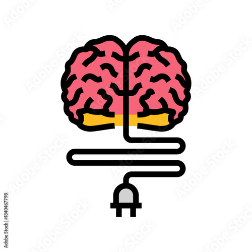 brain icon electric connections color icon vector illustration