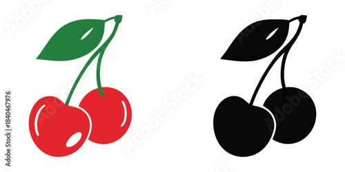 Cherry vector icon, Cherry fruit silhouette vector, Cherry logo