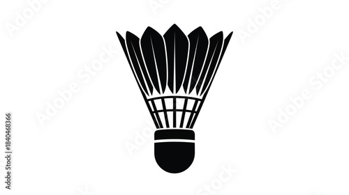 A simple black and white illustration of a badminton shuttlecock design