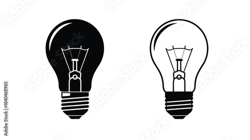 Two light bulbs one dark and one illuminated depicted in a simple style