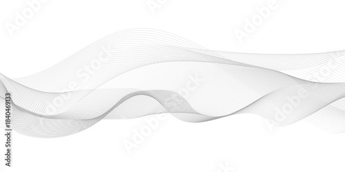 Abstract wavy and curve line on transparent background. Gray curved line for banner design and frequency sound wave line. Future technology concept.