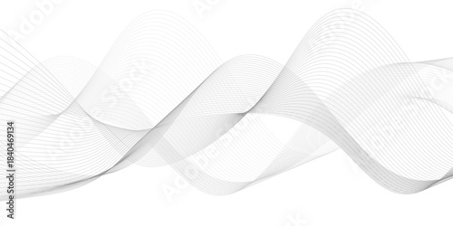 Abstract wavy and curve line on transparent background. Gray curved line for banner design and frequency sound wave line. Future technology concept.