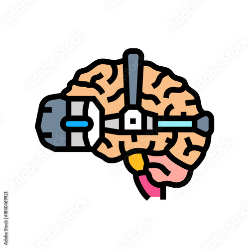brain and vr headset combination color icon vector illustration