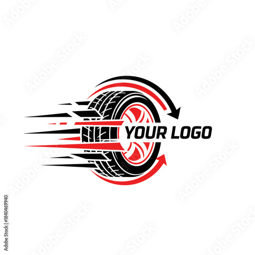 Dynamic tire logo design illustrating speed motion and innovative branding