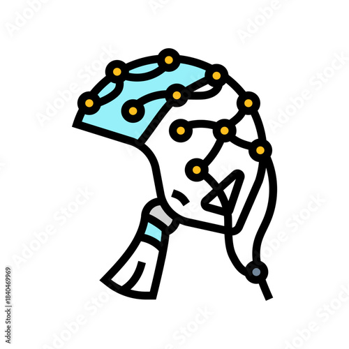 eeg cap connected wires color icon vector illustration