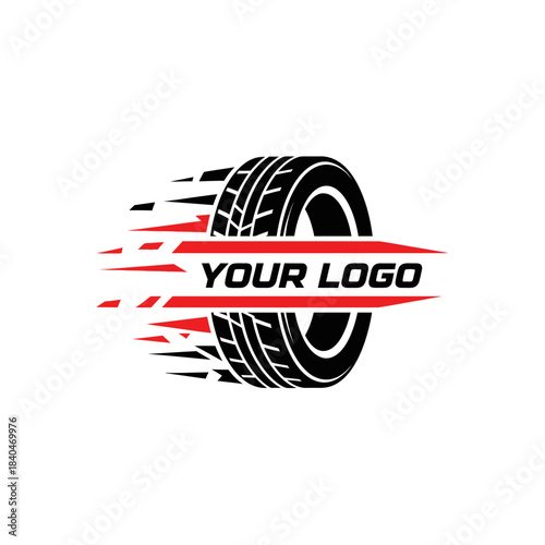 Dynamic automotive tire logo design emphasizing speed and motion for branding