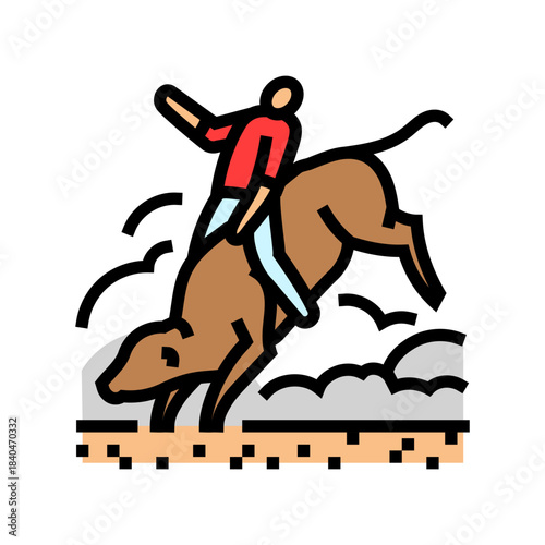 bull rider holding on one hand color icon vector illustration
