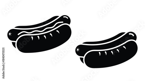 Simple black and white illustration of two hot dogs side by side